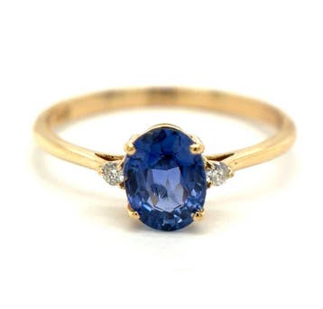 Ring - 14 karaat Geel goud - 1.46ct. tw. Saffier - Diamant, Sieraden, Tassen en Uiterlijk, Nieuw