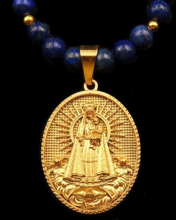 Lapis lazuli - Halsketting Maagd Maria – Medaille Koningin