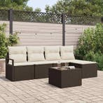 vidaXL Bankstel met kussen 6 pcs Bruin poly rattan, Verzenden, Nieuw, Rotan, 6 zitplaatsen