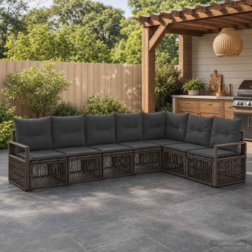 vidaXL Tuinbankenset 7 st Grijs poly rattan, Verzenden, Nieuw, 7 zitplaatsen