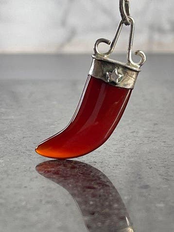 Vintage rode agaattandhanger met zilveren ster - Hanger