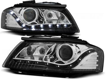 Koplampen Audi A3 8P 03-08 LED Devil Eyes DRL look zwart, Auto-onderdelen, Ophalen of Verzenden, Nieuw