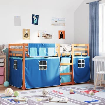 vidaXL Stapelbed met gordijnen 80x200 cm massief grenenhout, Eenpersoons, Nieuw, 80 cm, 200 cm