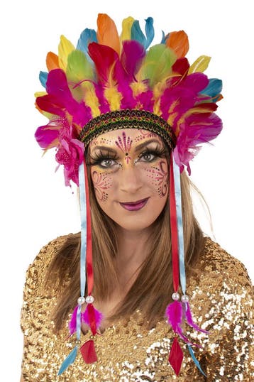 KIMU® Verentooi Regenboog Veren Tooi Hoofdtooi Indianentooi, Ophalen of Verzenden, Nieuw, Carnaval