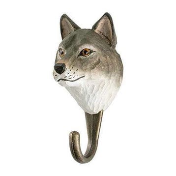 Kapstokhaak hout wandhaak kapstok wildlife Grijze Wolf, Nieuw