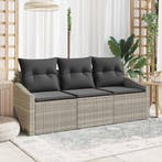 vidaXL Bankstel met kussen 3 pcs Lichtgrijs poly rattan, Verzenden, Nieuw, Rotan, 3 zitplaatsen