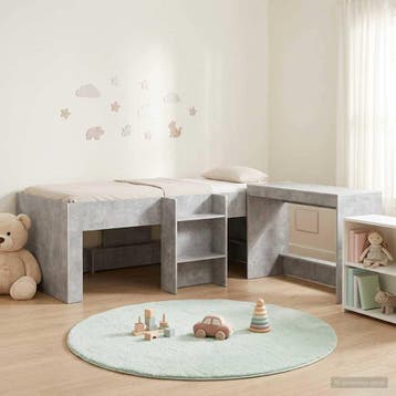 vidaXL Bedframe met Bureau 2 st Betongrijs Bewerkt hout, Verzenden, Nieuw, Grijs, Hout