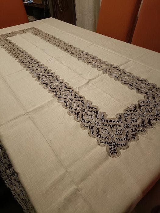 Tafelkleed (26) - 270 cm - 154 cm - tafelkleed met kant, Antiek en Kunst, Antiek | Kleden en Textiel