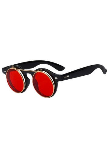 Ronde Bril Vintage Flip Up Mat Zwart Montuur Rode Glazen Nac, Ophalen of Verzenden, Nieuw, Rood