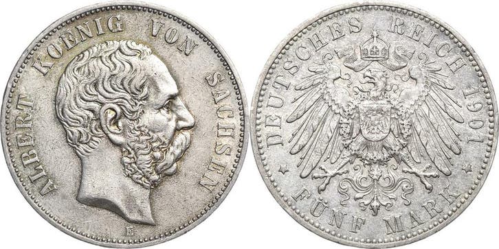 5 Mark 1901 Sachsen Albert 1873-1902, Postzegels en Munten, Munten | Europa | Niet-Euromunten, Verzenden