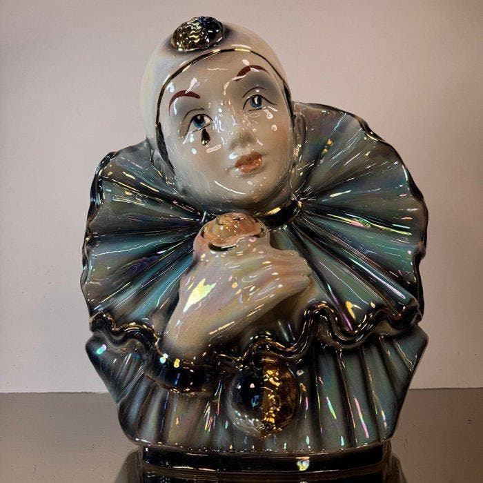 Capodimonte - Beeld, Groot Formaat Capodimonte Pierrot Buste, Antiek en Kunst, Antiek | Glas en Kristal