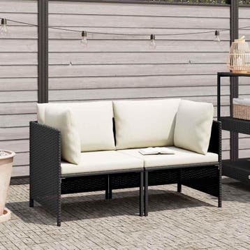 vidaXL Tuinbank 2-zits met kussens poly rattan zwart, Verzenden, Nieuw, Rotan