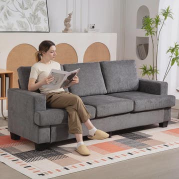 Moderne Grijze 3-zitsbank in Chenille - 213 cm Breed, Huis en Inrichting, Verzenden, Nieuw