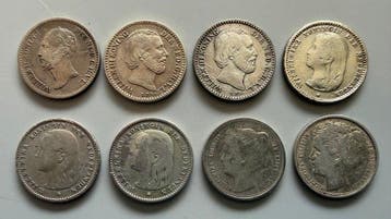 Nederland. 10 Cents 1849 – 1903 Lot van 8 verschillende, Postzegels en Munten
