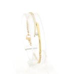 Bicolor gouden platte gourmetschakel armband met diamant;..., Sieraden, Tassen en Uiterlijk, Armbanden, Gebruikt, Overige kleuren