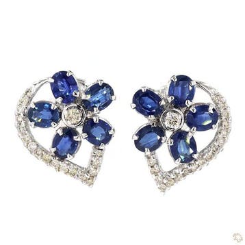 Oorbellen - 18 karaat Witgoud - 4.90ct. tw. Saffier -, Nieuw