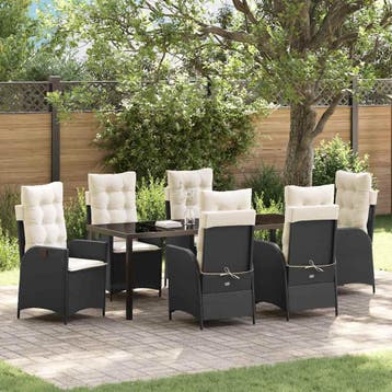 vidaXL Tuin eettafelset 7 st Zwart poly rattan, Verzenden, Nieuw, 7 zitplaatsen