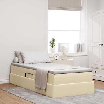 vidaXL Opslag bed met matras met opslag Crème 90 x 200 cm, Verzenden, Nieuw, Eenpersoons, Crème