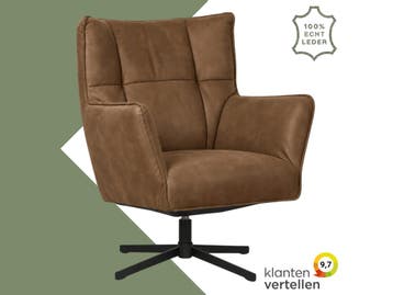 Leren draaifauteuil Lovely - Kenia Brown (bruin), Nieuw, Ophalen of Verzenden, 75 tot 100 cm, Eigentijds, Modern, Retro, Vintage