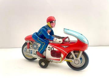 Toy Nomura - Blikken speelgoed - Racing Motorcycle with, Antiek en Kunst