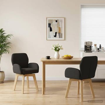 vidaXL Draai Eetstoelen 2 st Bouclé Zwart 54 x 58 x 87 cm, Huis en Inrichting, Stoelen, Verzenden, Nieuw, Zwart