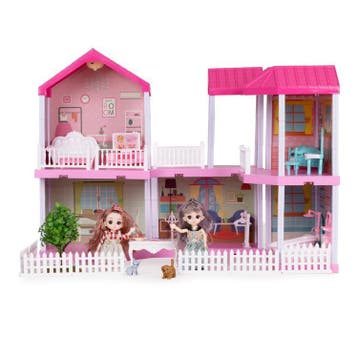 Ecotoys 156-delig poppenhuis met meubels, poppen en LED lamp, Ophalen of Verzenden, Nieuw