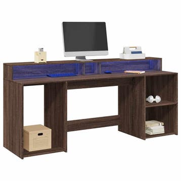 vidaXL Bureau met LED-verlichting 200x55x91 cm hout bruin, Verzenden, Nieuw