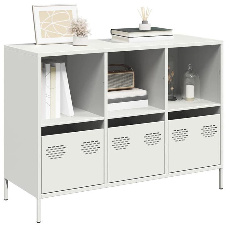 vidaXL Dressoir 101,5x39x73,5 cm koudgewalst staal wit, Huis en Inrichting, Kasten | Dressoirs, Nieuw, Metaal, Verzenden