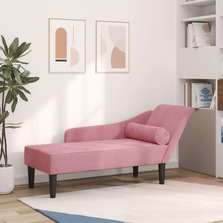 vidaXL Chaise longue met kussens fluweel roze, Huis en Inrichting, Banken | Sofa's en Chaises Longues, Nieuw, Verzenden