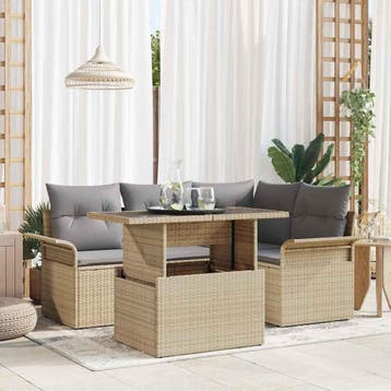 vidaXL Tuin Sofa Set 5 st Beige poly rattan, Verzenden, Nieuw, Rotan, 5 zitplaatsen