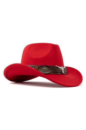 KIMU® Cowboyhoed Rood Wolvilt Stier Rode Cowboy Western Hoed, Ophalen of Verzenden, Nieuw, Overige maten, Carnaval