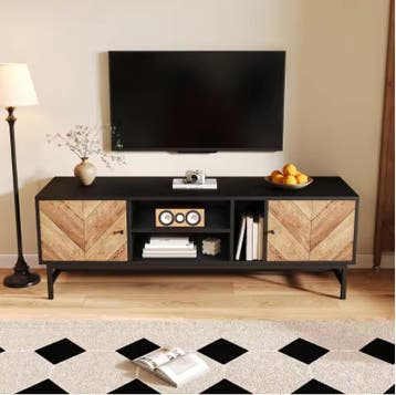 TV-meubel 150 cm – Zwart-hout lowboard met opbergvakken, Huis en Inrichting, Kasten | Overige, Verzenden, Nieuw