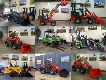 Diverse knikladers kniklader minishovel shovel loader, Wiellader of Shovel