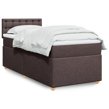 vidaXL Boxspring met matras stof donkerbruin 90x200 cm, 90 cm, Eenpersoons, Bruin, Verzenden