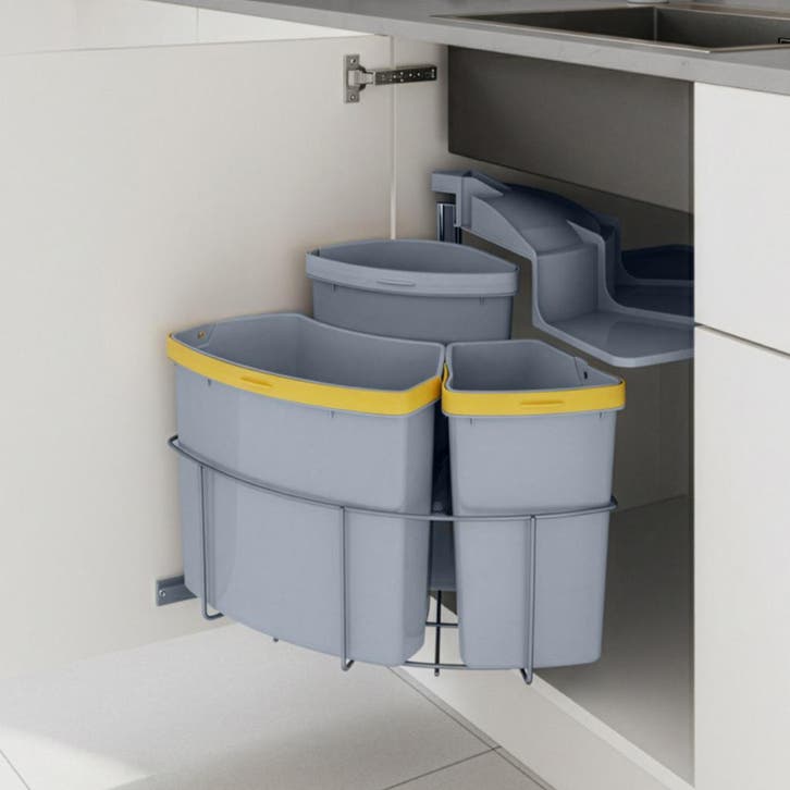 Inbouw prullenbak Kollby 3 bakken 2x12l 1x6l grijs [en.casa], Huis en Inrichting, Woonaccessoires | Prullenbakken, Verzenden