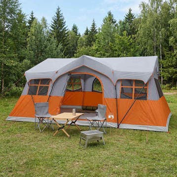 vidaXL Gezinstent Grijs en Oranje 10-persoons Polyester en, Verzenden, Nieuw, Tot en met 2