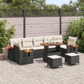 vidaXL Tuinbankenset 10 st Zwart poly rattan, Verzenden, Nieuw, Rotan, Meer dan 8 zitplaatsen