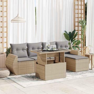 vidaXL 6-delige Loungeset met kussens poly rattan beige, Verzenden, Nieuw, Loungeset