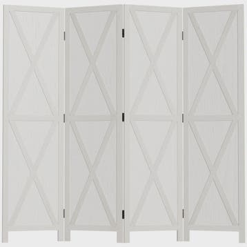 HOMCOM Paravent 4 Panelen Wit Hout Landelijke Stijl Kamerver, Huis en Inrichting, Woonaccessoires | Kamerschermen, Verzenden, Nieuw