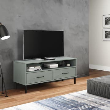 vidaXL Tv-meubel met metalen poten OSLO massief grenenhout, Minder dan 50 cm, Verzenden, Nieuw, Minder dan 100 cm