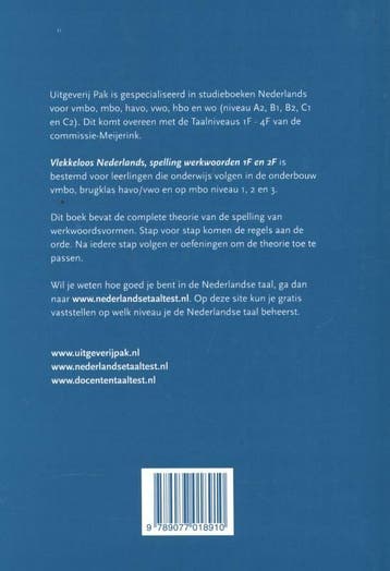 Vlekkeloos Nederlands / Spelling werkwoorden taalniveau 1F, Verzenden, Zo goed als nieuw, Dick Pak