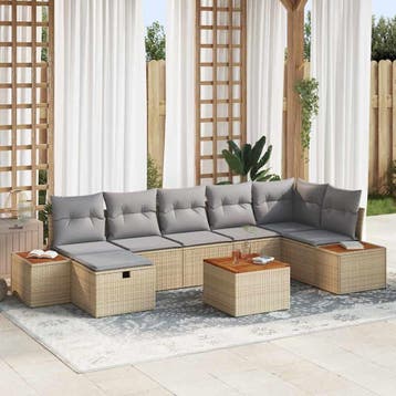 vidaXL Tuin Sofa Set 8 st Beige poly rattan, Verzenden, Nieuw, Rotan, 8 zitplaatsen