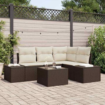 vidaXL Tuinbankenset met opslag Bruin en Crème poly rattan, Tuin en Terras, Tuinsets en Loungesets, Verzenden, Nieuw, Rotan, 4 zitplaatsen