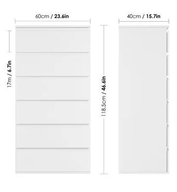 Ladekast met 6 Lades – Hoge Houten Dressoir Wit/Zwart, Verzenden, Nieuw