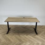 verstelbaar bureau 180x80 cm,  natuur eiken  - zwart, Ophalen of Verzenden, In hoogte verstelbaar, Gebruikt
