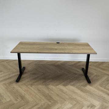 verstelbaar bureau 180x80 cm,  natuur eiken  - zwart, Ophalen of Verzenden, In hoogte verstelbaar, Gebruikt