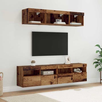 vidaXL TV Wand Eenheden met LED met LED 5 pcs Oud Hout 80 x, Minder dan 50 cm, Verzenden, Nieuw, Minder dan 100 cm