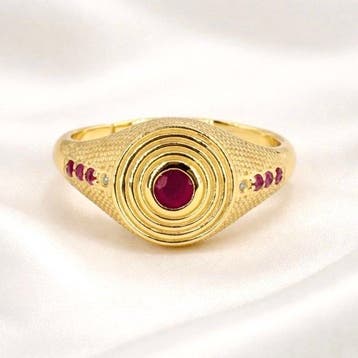 Zonder minimumprijs - Ring Verguld Robijn - Diamant - 18k, Nieuw