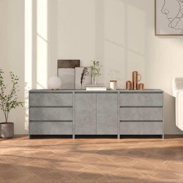 vidaXL 3 st Dressoirs bewerkt hout betongrijs, Verzenden, Nieuw, Overige houtsoorten, Minder dan 50 cm