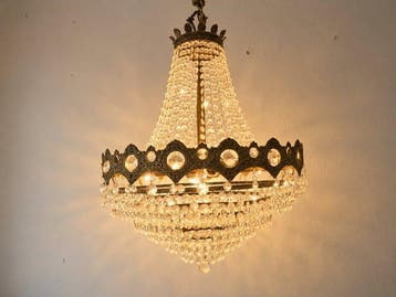 Plafondlamp - Hollywood Regency kristallen kroonluchter –, Antiek en Kunst